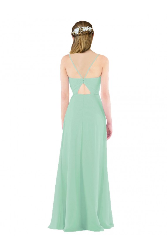 Menthe verte Fourreau Col V Mousseline Longue Robes demoiselle d'honneur