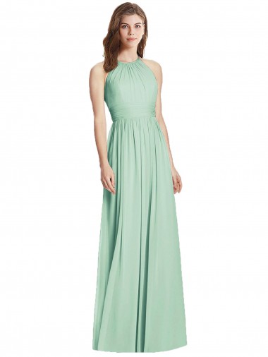 Menthe verte Trapèze Licou Mousseline Longue Robes demoiselle d'honneur