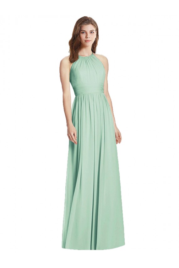 Menthe verte Trapèze Licou Mousseline Longue Robes demoiselle d'honneur