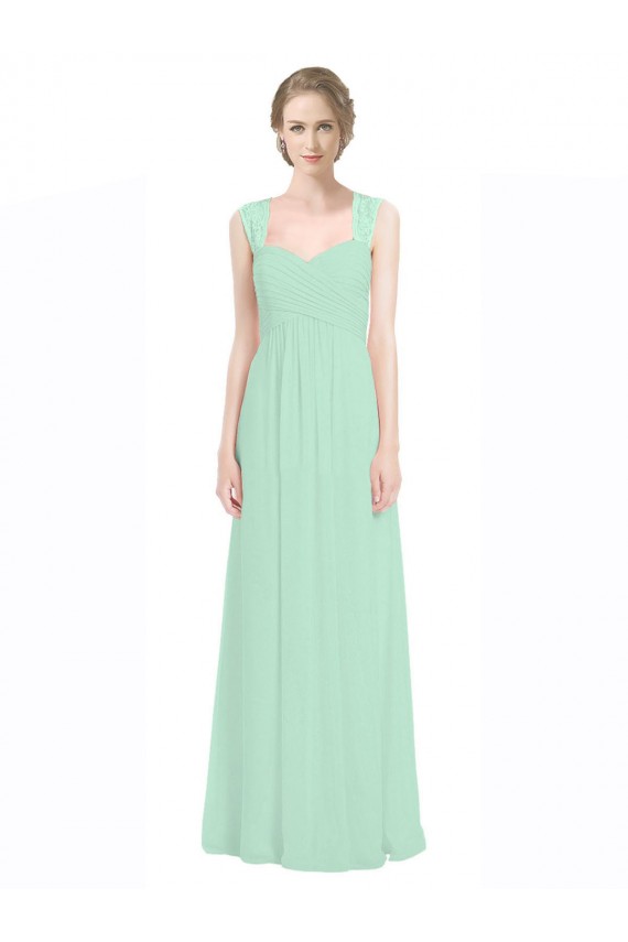Menthe verte Trapèze Mousseline Dentelle Longue Robes demoiselle d'honneur