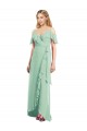 Menthe verte Trompette Bretelles spaghetti Col V Mousseline Longue Asymétrique Robes demoiselle d'honneur