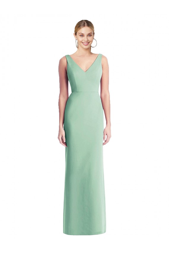 Menthe verte Trompette Col V Mousseline Longue Robes demoiselle d'honneur