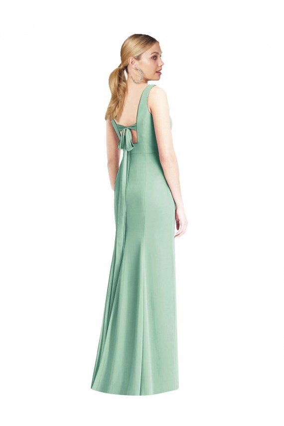 Menthe verte Trompette Col V Mousseline Longue Robes demoiselle d'honneur
