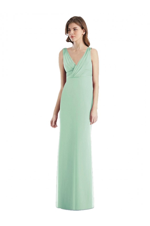 Menthe verte Trompette Col V Mousseline Longue Robes demoiselle d'honneur