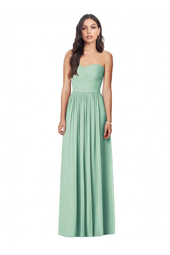 Menthe verte Trompette Sans bretelle Mousseline Longue Robes demoiselle d'honneur