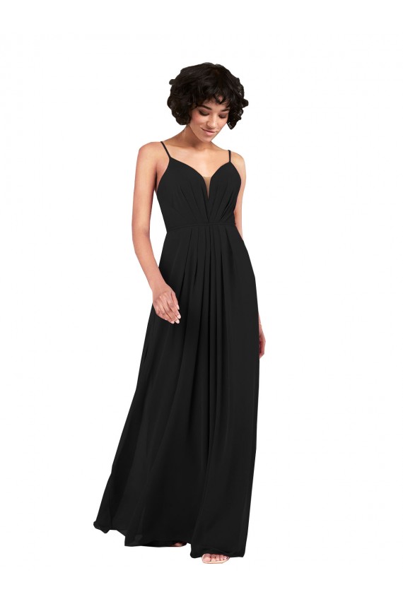 Noir Colonne Col V Mousseline Longue Formelles Robes demoiselle d'honneur / Robes de soirée