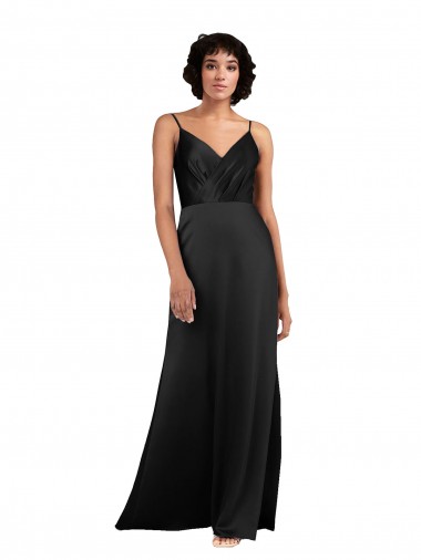 Noir Colonne Col V Satiné Soyeux Longue Asymétrique Formelles Robes demoiselle d'honneur / Robes de soirée / Robes de bal