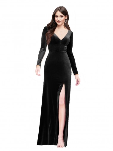Noir Colonne Col V Velours Stretch Longue Formelles Robes demoiselle d'honneur / Robes de soirée / Robes de bal