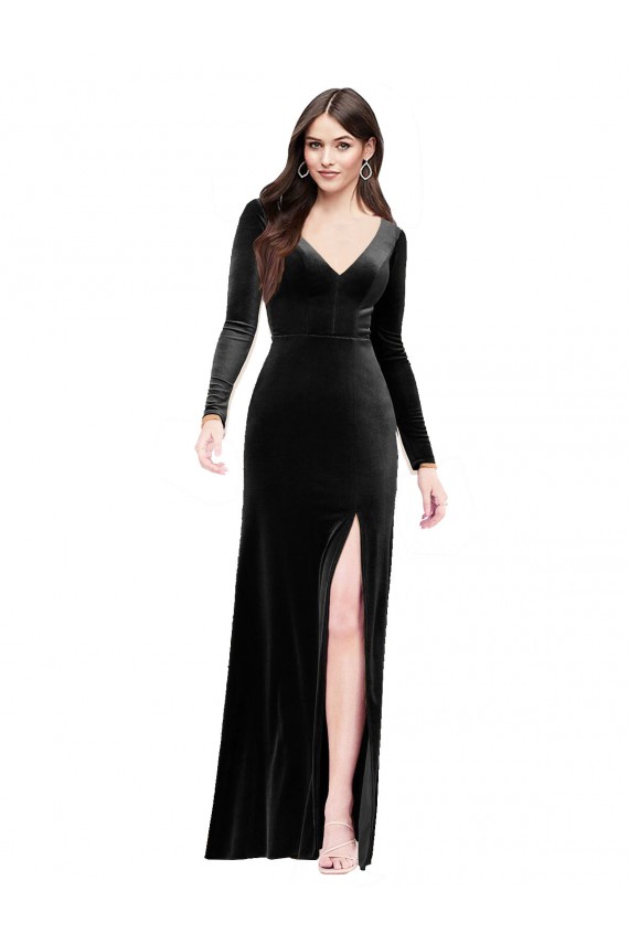 Noir Colonne Col V Velours Stretch Longue Formelles Robes demoiselle d'honneur / Robes de soirée / Robes de bal