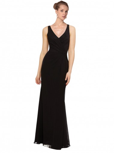 Noir Fourreau Col V Mousseline Longue Robes demoiselle d'honneur