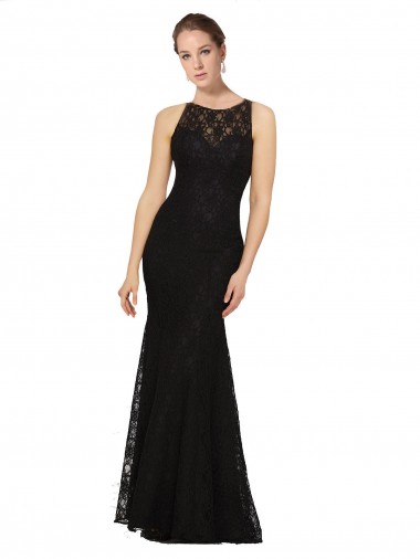 Noir Fourreau Col bijou Dentelle Longue Robes demoiselle d'honneur