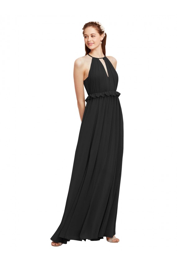 Noir Fourreau Licou Mousseline Longue Robes demoiselle d'honneur