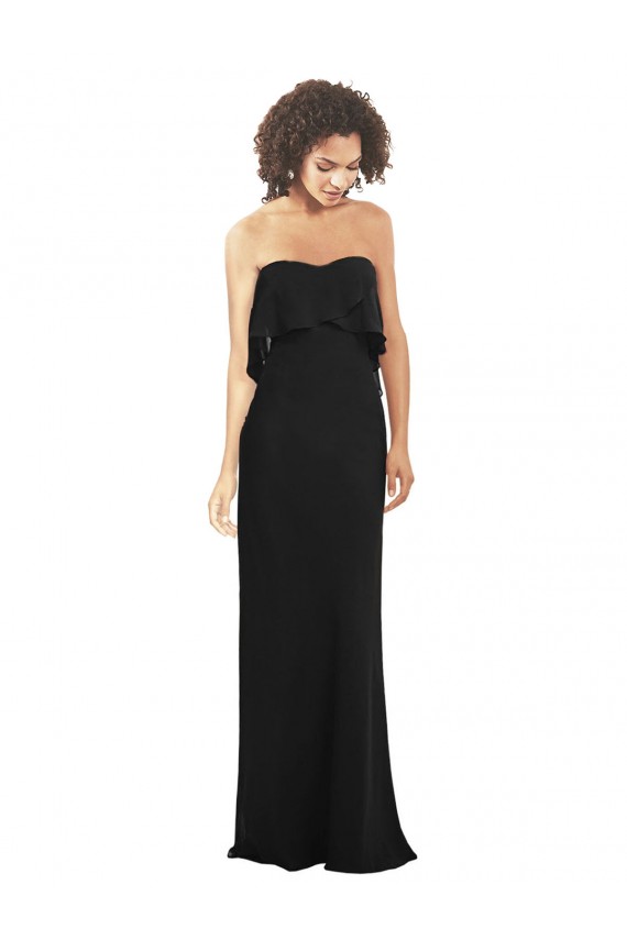 Noir Fourreau Sans bretelle Mousseline Longue Robes demoiselle d'honneur