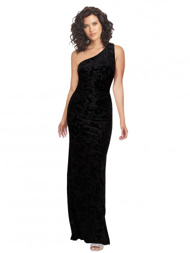 Noir Fourreau Velours Floral Velours Stretch Longue Robes demoiselle d'honneur