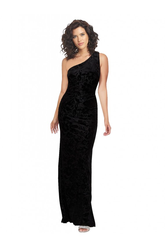 Noir Fourreau Velours Floral Velours Stretch Longue Robes demoiselle d'honneur