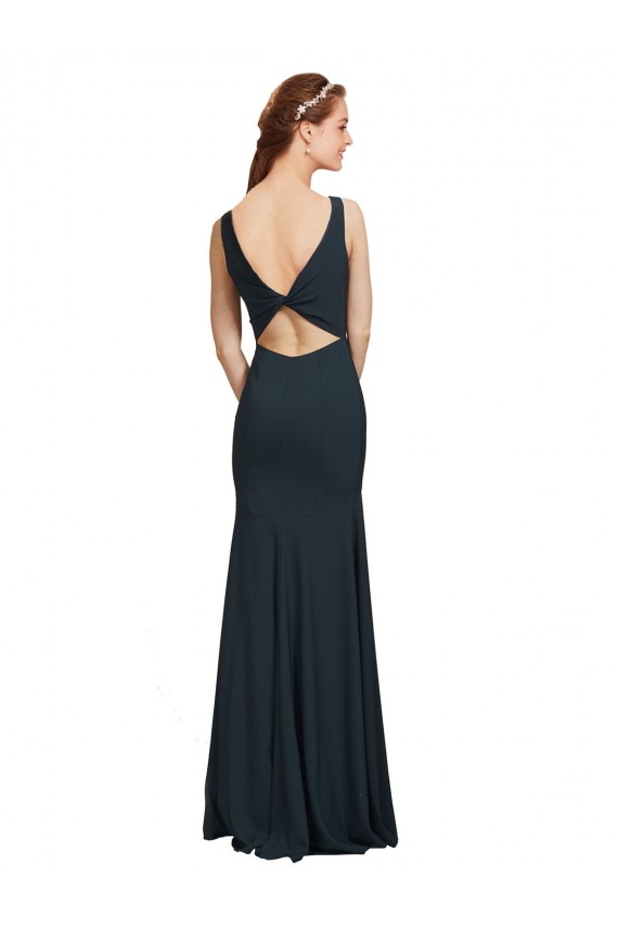 Noir Sirène Bateau Crêpe Stretch Longue Robes demoiselle d'honneur / Robes de bal