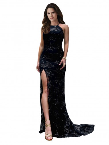 Noir Sirène Col Haut Dentelle Longue Formelles Robes demoiselle d'honneur / Robes de soirée / Robes de bal