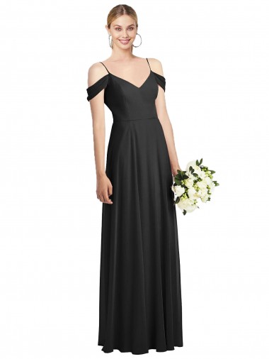 Noir Trapèze Bretelles spaghetti Mousseline Longue Robes demoiselle d'honneur
