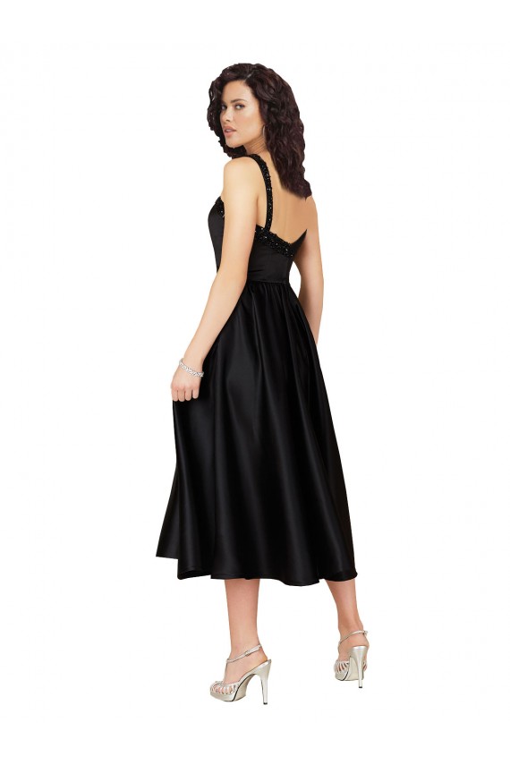 Noir Trapèze Col Carré Satiné Courte Robes demoiselle d'honneur / Robes de bal / Robes de cocktail