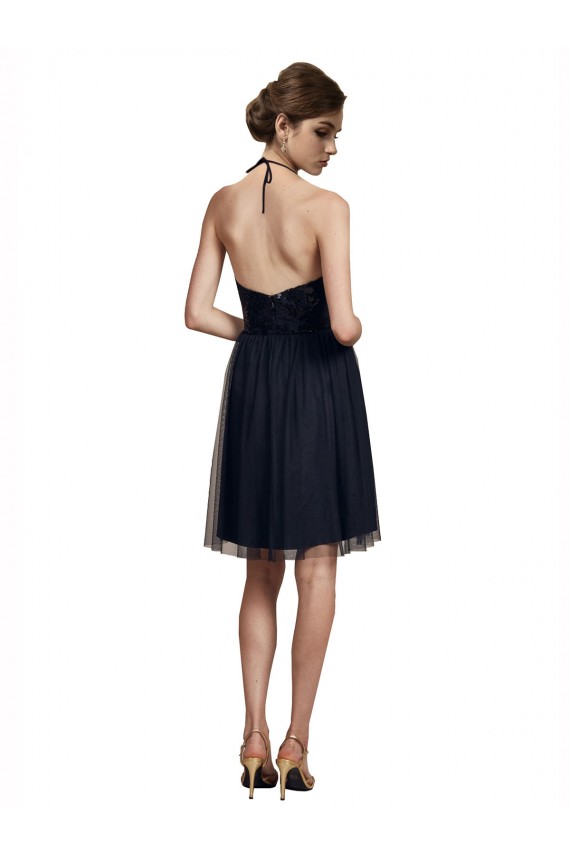 Noir Trapèze Licou Tulle Courte Robes demoiselle d'honneur