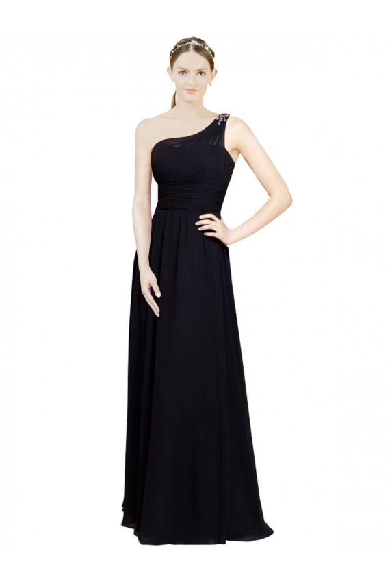 Noir Trapèze Mousseline Longue Robes demoiselle d'honneur