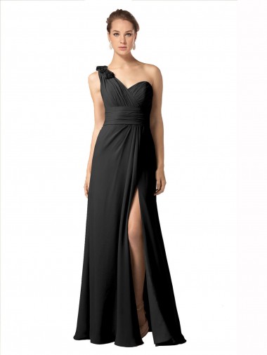 Noir Trapèze Mousseline Longue Robes demoiselle d'honneur