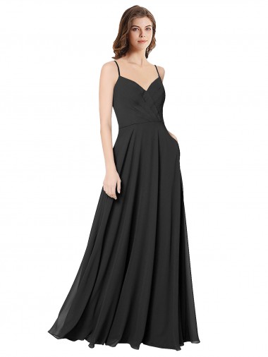 Noir Trapèze Mousseline Longue Robes demoiselle d'honneur