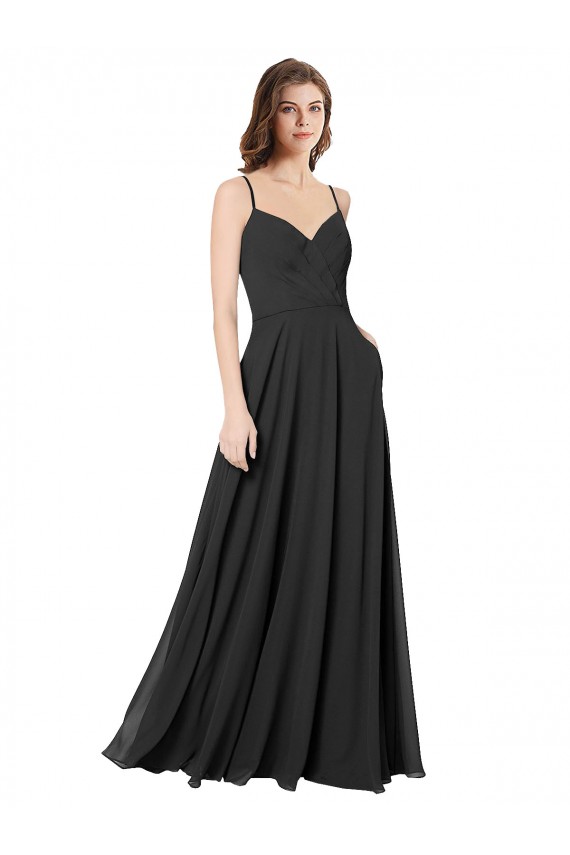 Noir Trapèze Mousseline Longue Robes demoiselle d'honneur