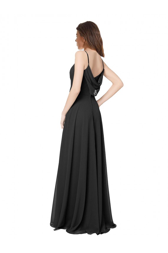 Noir Trapèze Mousseline Longue Robes demoiselle d'honneur
