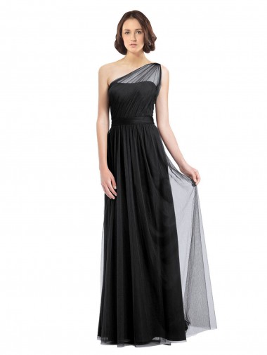 Noir Trapèze Tulle Longue Robes demoiselle d'honneur