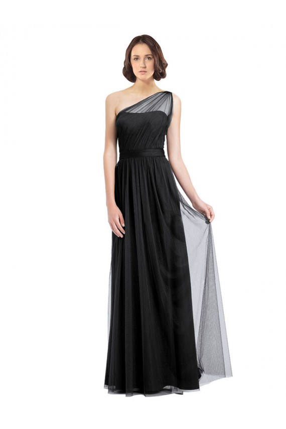 Noir Trapèze Tulle Longue Robes demoiselle d'honneur