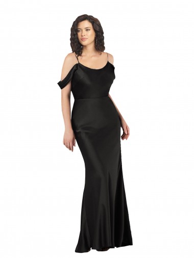 Noir Trapèze Épaule Dénudée Satiné Soyeux Longue Formelles Robes demoiselle d'honneur / Robes de soirée / Robes de bal