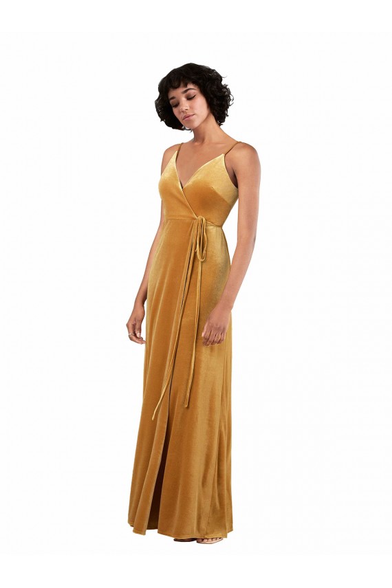 Or Colonne Col V Velours Stretch Longue Formelles Robes demoiselle d'honneur / Robes de soirée / Robes de bal