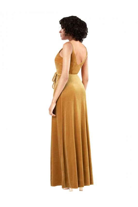 Or Colonne Col V Velours Stretch Longue Formelles Robes demoiselle d'honneur / Robes de soirée / Robes de bal