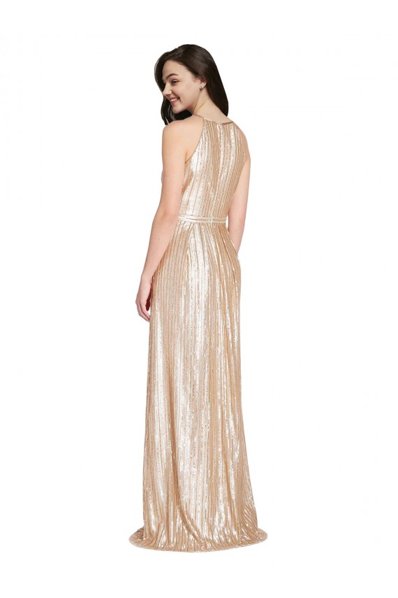 Or Fourreau Licou Col Haut Paillette Longue Formelles Robes demoiselle d'honneur / Robes de soirée / Robes de bal