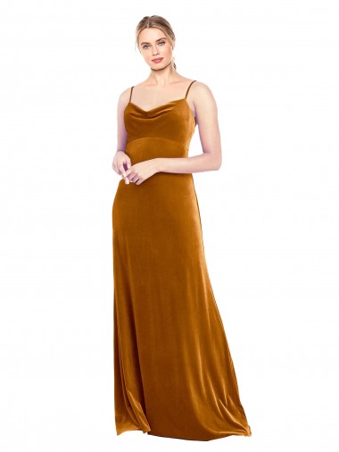 Or Trapèze Bretelles spaghetti Velours Stretch Longue Robes demoiselle d'honneur / Robes de bal