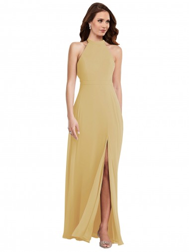 Or Trapèze Licou Mousseline Longue Robes demoiselle d'honneur