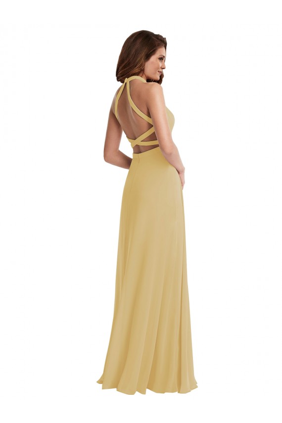 Or Trapèze Licou Mousseline Longue Robes demoiselle d'honneur
