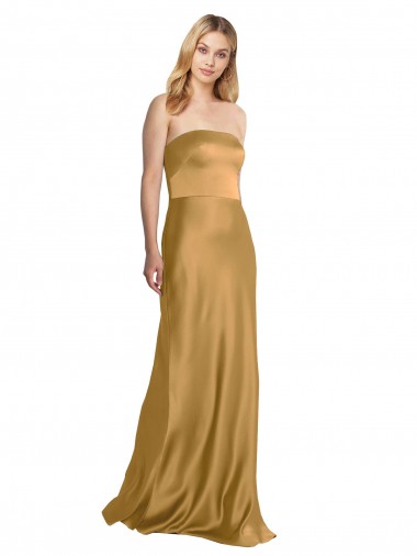 Or Trapèze Sans bretelle Satiné Stretch Longue Formelles Robes demoiselle d'honneur / Robes de soirée / Robes de bal