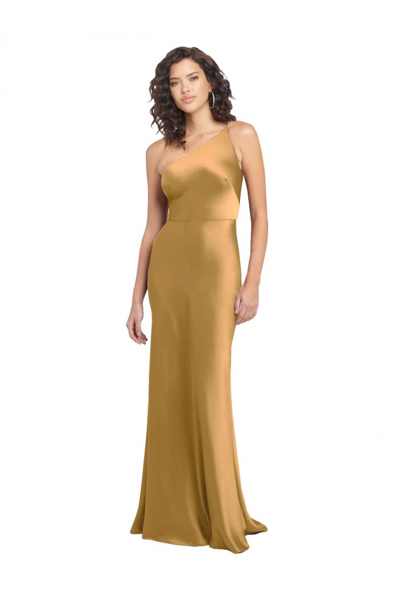Or Trapèze Satiné Stretch Longue Formelles Robes demoiselle d'honneur / Robes de soirée / Robes de bal