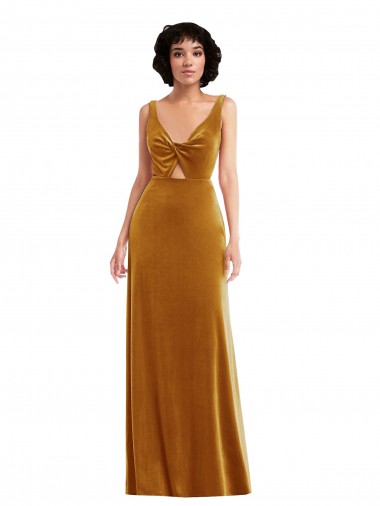 Or Trompette Col V Velours Stretch Longue Robes demoiselle d'honneur / Robes de bal