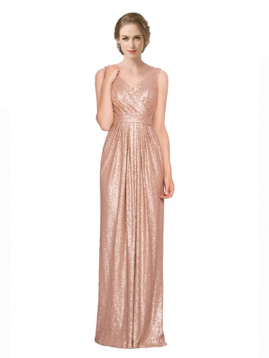 Or rose Fourreau Col V Paillette Longue Formelles Robes demoiselle d'honneur / Robes de soirée / Robes de bal