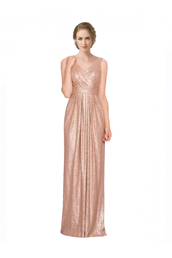 Or rose Fourreau Col V Paillette Longue Formelles Robes demoiselle d'honneur / Robes de soirée / Robes de bal