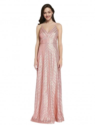 Or rose Fourreau Col V Paillette Longue Formelles Robes demoiselle d'honneur / Robes de soirée / Robes de bal