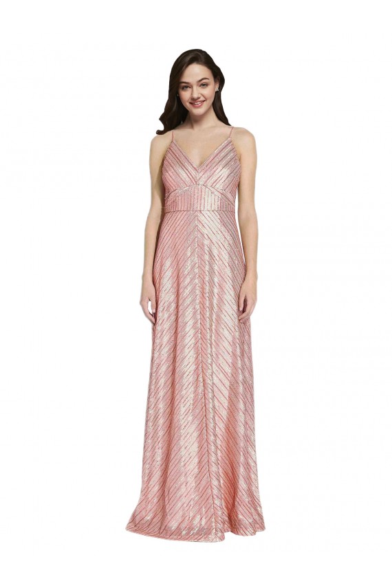 Or rose Fourreau Col V Paillette Longue Formelles Robes demoiselle d'honneur / Robes de soirée / Robes de bal