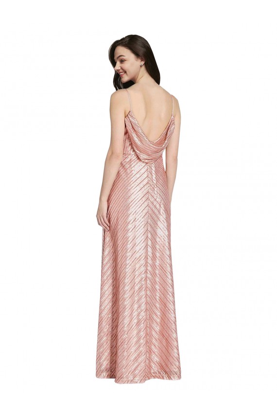 Or rose Fourreau Col V Paillette Longue Formelles Robes demoiselle d'honneur / Robes de soirée / Robes de bal