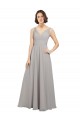 Oyster Argent Trapèze Col V Mousseline Longue Robes demoiselle d'honneur
