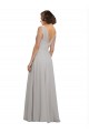 Oyster Argent Trapèze Col V Mousseline Longue Robes demoiselle d'honneur