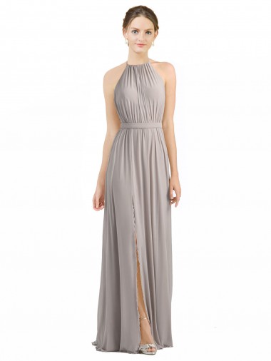 Oyster Argent Trapèze Licou Mousseline Longue Robes demoiselle d'honneur