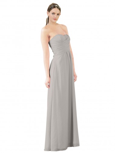 Oyster Argent Trapèze Sans bretelle Mousseline Longue Robes demoiselle d'honneur